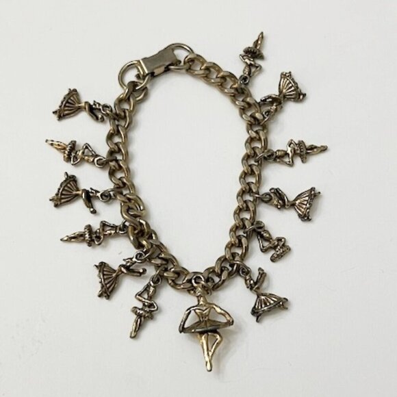 Vintage Charm Bracelet Ballet Ballerina Gold Tone Chainlink Dance Unbranded - Picture 1 of 6